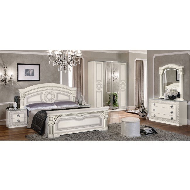 Aida Panel Bedroom Set White and Silver