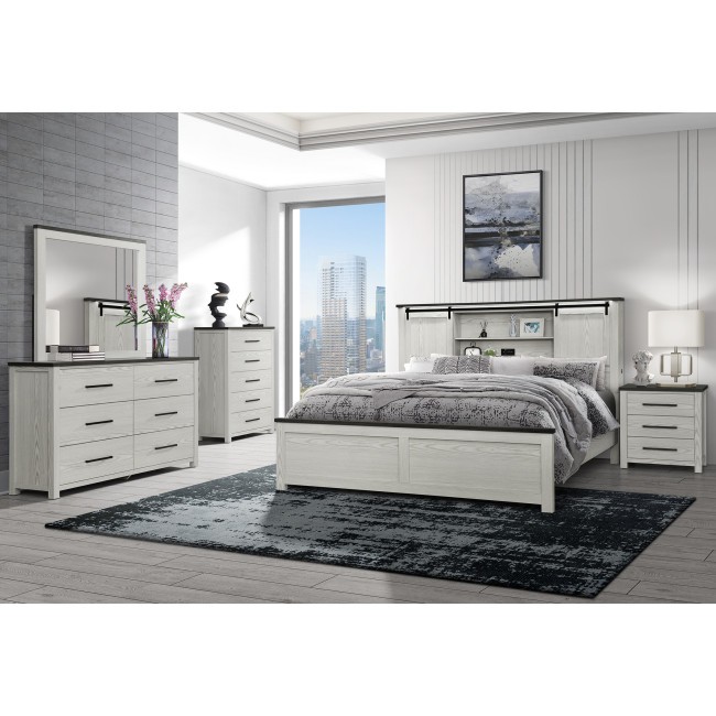 Ava Beige Bookcase Bedroom Set