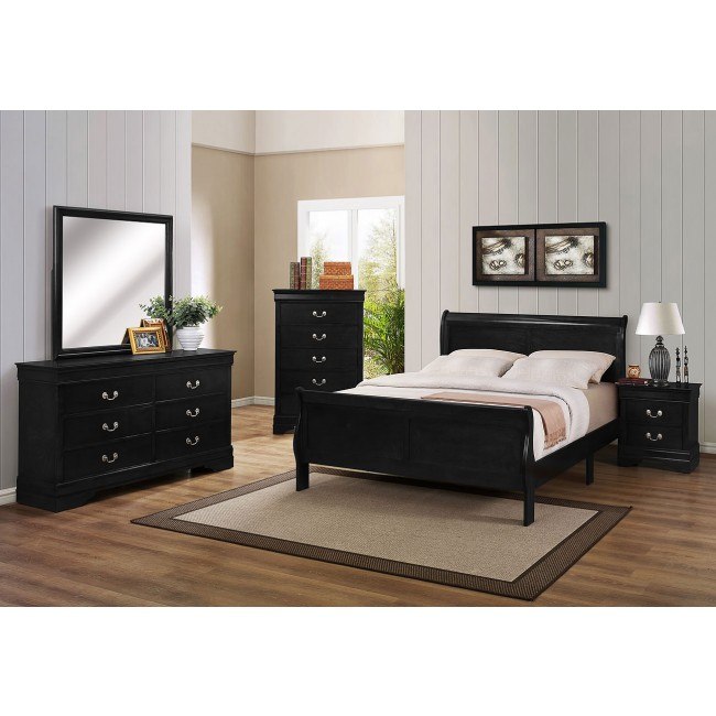 Louis Philip Sleigh Bedroom Set (Black) Crown Mark Furniture