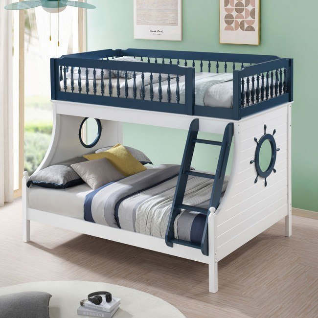 Farah Twin Over Full Bunk Bed Navy Blue White Acme Furniture