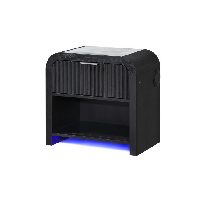 Beckett White-Black Nightstand w/ LED Speaker