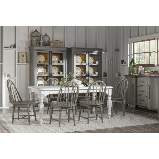 Vintage Market Picket Fence Dining Room Set w/ Northern Moss Windsor Chairs