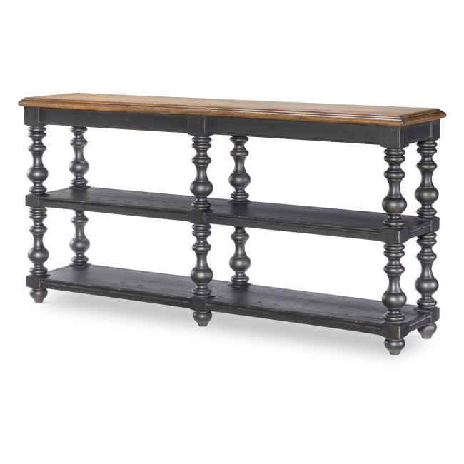 Vintage Market Kettle Black and Barnwood Oak Turned Bobbin Leg Console Table