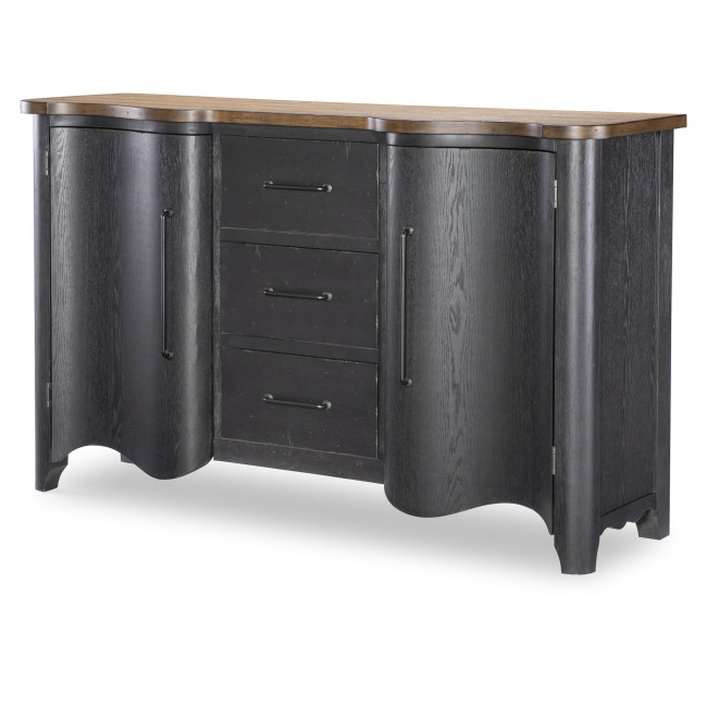 Vintage Market Kettle Black and Barnwood Oak Scalloped Door Chest