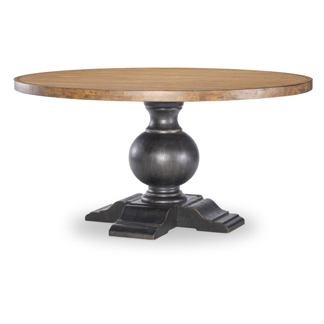 Vintage Market Kettle Black and Barnwood Oak Round Dining Table