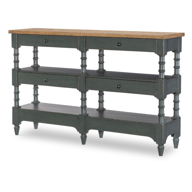Vintage Market Mallard Green and Barnwood Oak Turned Leg Console Storage Table