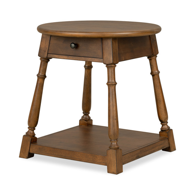 Lake House Pinecone Round End Table w/ Drawer