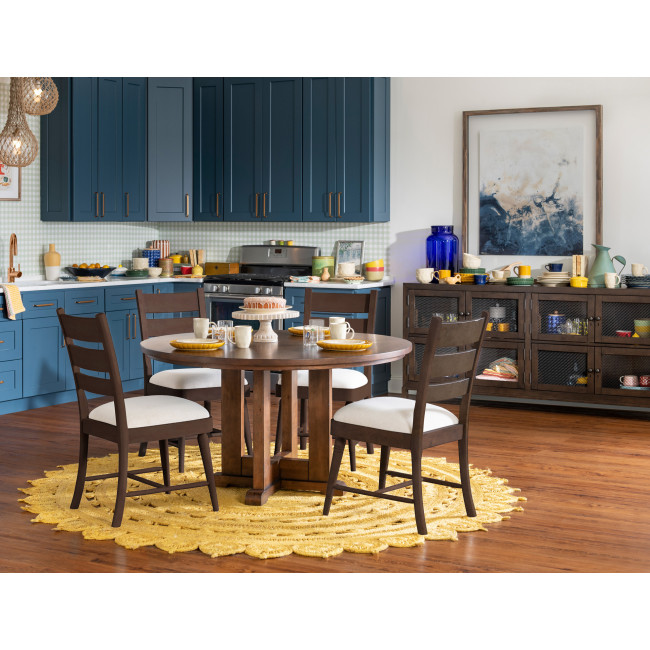 Lake House Pinecone Round Dining Room Set w/ Dried Tobacco Ladder Back Chairs