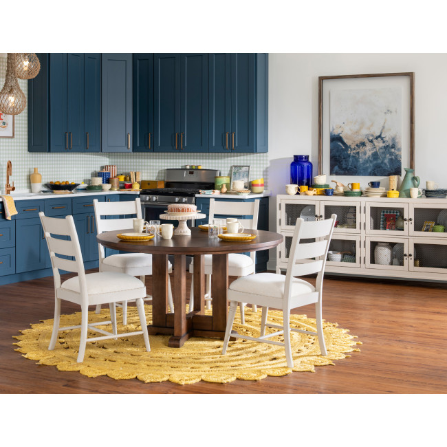 Lake House Pinecone Round Dining Room Set w/ Sailcloth Ladder Back Chairs