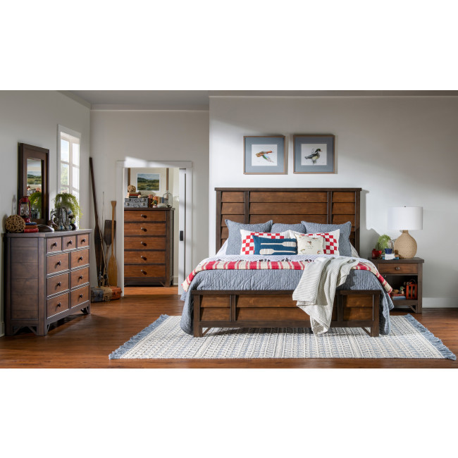 Lake House Pinecone and Dried Tobacco Louvered Panel Bedroom Set
