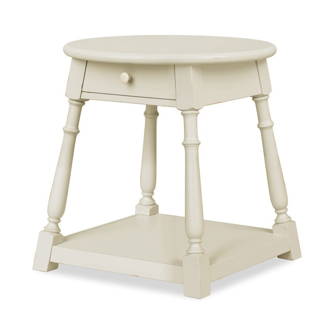 Lake House Sailcloth Round End Table w/ Drawer