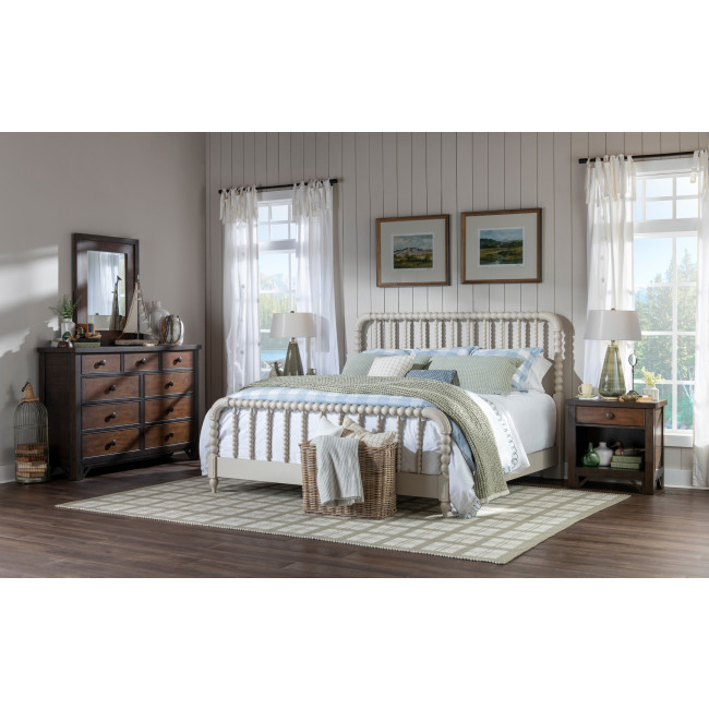 Lake House Sailcloth Jenny Lind Bedroom Set w/ Pinecone and Dried Tobacco Casegoods