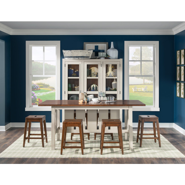 Lake House Sailcloth and Pinecone Counter Height Dining Room Set w/ Pinecone Stools