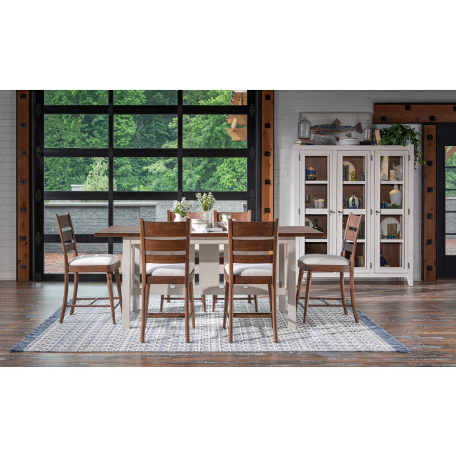 Lake House Sailcloth and Pinecone Counter Height Dining Room Set w/ Pinecone Ladder Back Chairs
