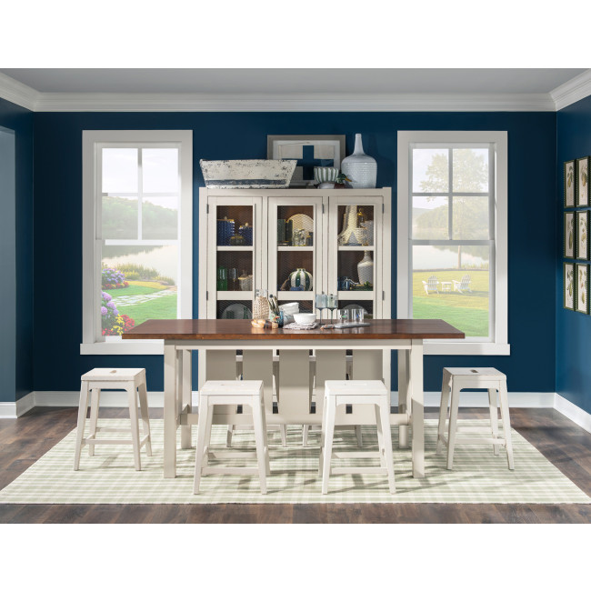 Lake House Sailcloth and Pinecone Counter Height Dining Room Set w/ Sailcloth Stools
