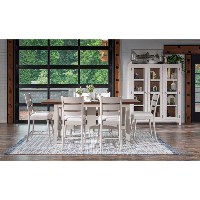 Lake House Sailcloth and Pinecone Counter Height Dining Room Set w/ Sailcloth Ladder Back Chairs