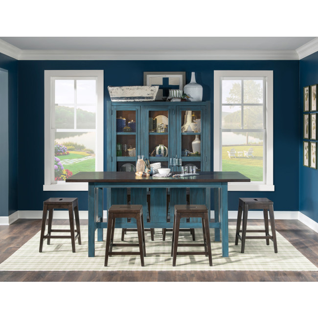 Lake House Sea Glass and Dried Tobacco Counter Height Dining Room Set w/ Dried Tobacco Stools