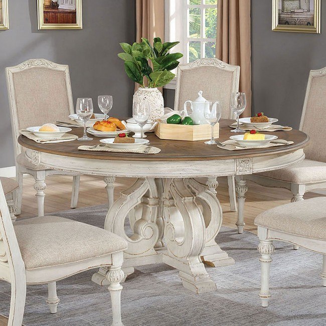 Arcadia Round Dining Table Antique White Furniture Of America