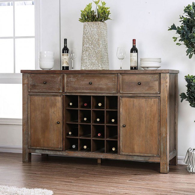 Sania III Server Rustic Oak Furniture Of America Furniture Cart