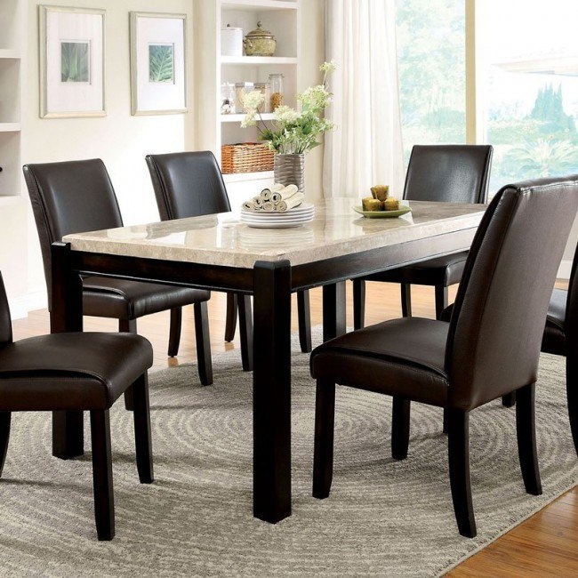Furniture of america yoss rustic brown marble top dining table hot sale