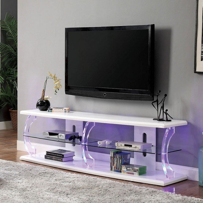 White tv stand clearance with led lights