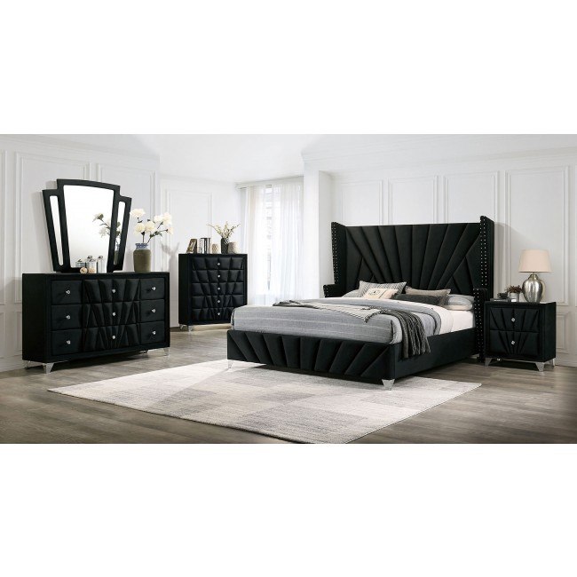 Carissa Upholstered Bedroom Set (Black) Furniture Of America