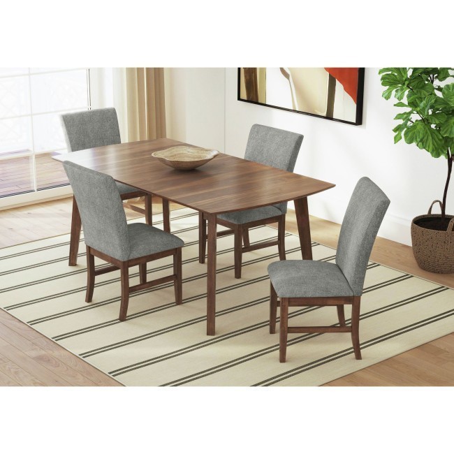 Santa Walnut Barbara Rectangular Dining Room Set w/ Dark Grey Fabric Chairs