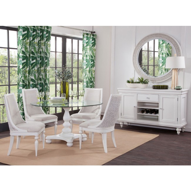 Rodanthe White Glass Top Dining Room Set