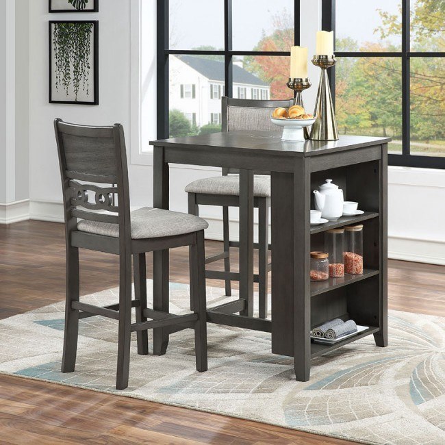 Gia 3 Piece Counter Height Storage Dining Room Set Gray New Classic Furniture Furniture Cart