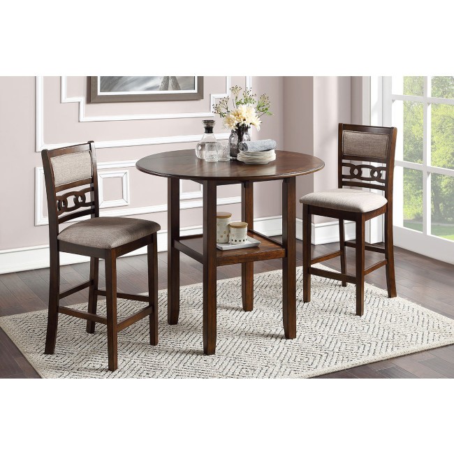 Gia Cherry 3-Piece Round Counter Height Dining Set