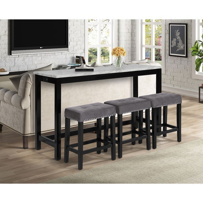 Celeste Theater Bar Table w/ 3 Gray Stools