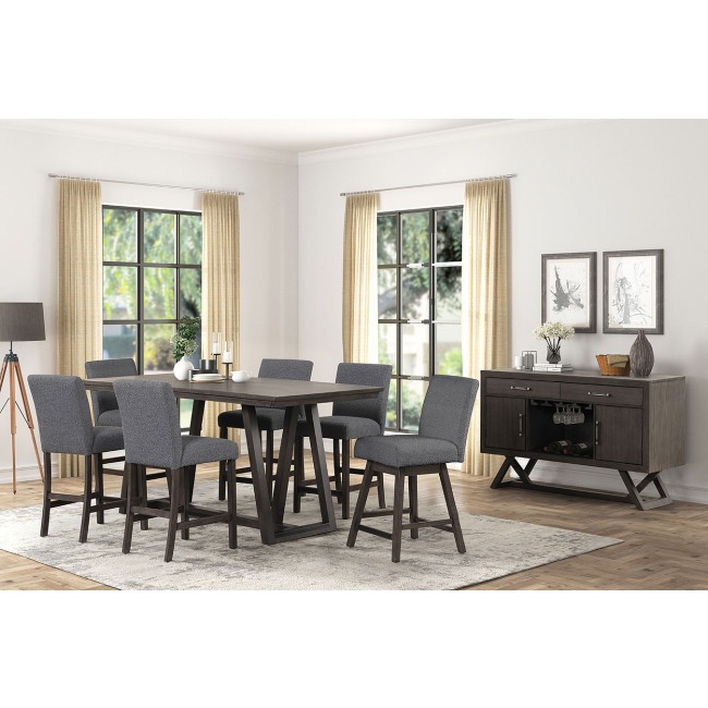 High Line Counter Height Dining Set w/ Gray Swivel Chairs