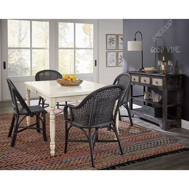 Savannah Court Dining Set w/ Louie Black Chairs (Antique White)