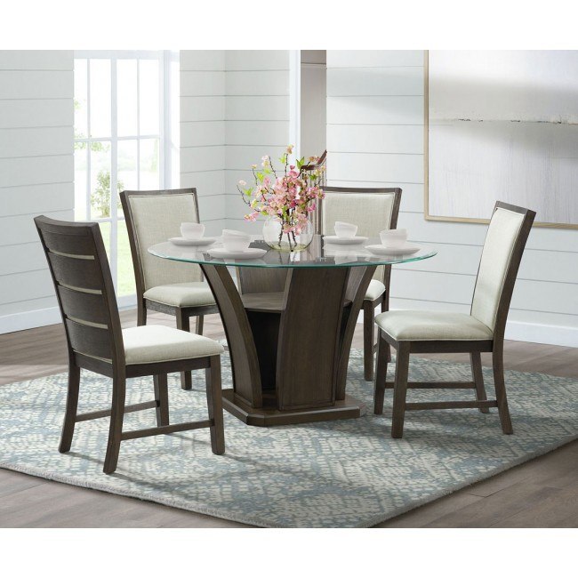 Dapper Round Dining Room Set W Grady Slat Back Chairs Walnut