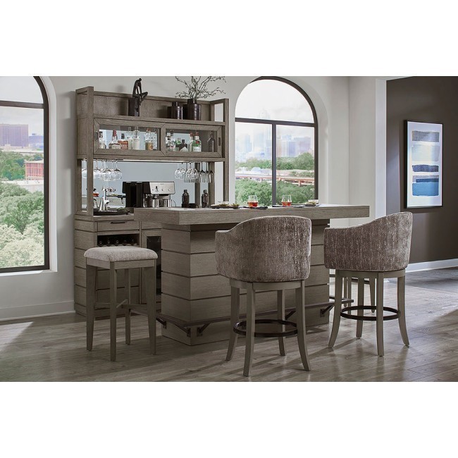 Pure Modern Home Bar Set w Upholstered Swivel Barstools