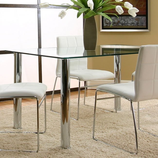 Cramco mantis clear glass top chrome rectangular dining table