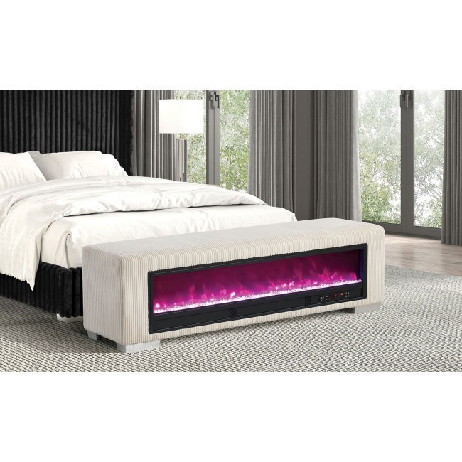 Elnath Beige Bench w/ Visual Crystal Fireplace