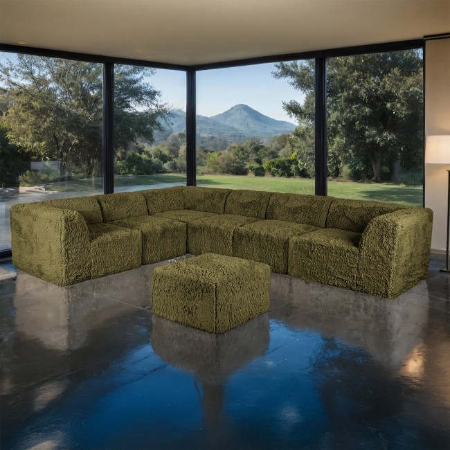 Nappi Olive Green Large L-Sectiona w/ Ottoman