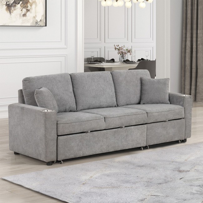Kendal Gray Sleeper Sofa Sectional w/ Cup Holders