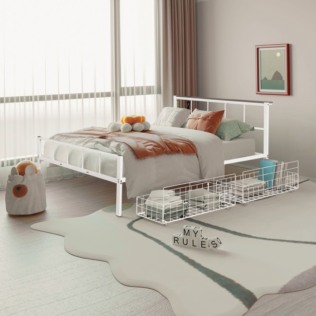 Nicoli Queen Metal Bed w/ Storage