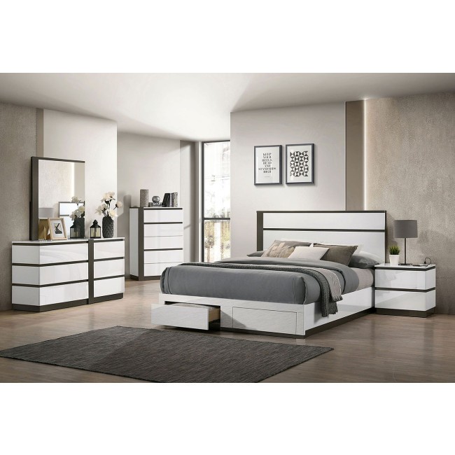 COZAYH Farmhouse 2-Drawer Nightstand, Bedside White-Washed