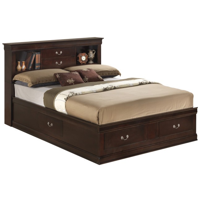 Louis Phillipe Cappuccino Bookcase Storage Bed