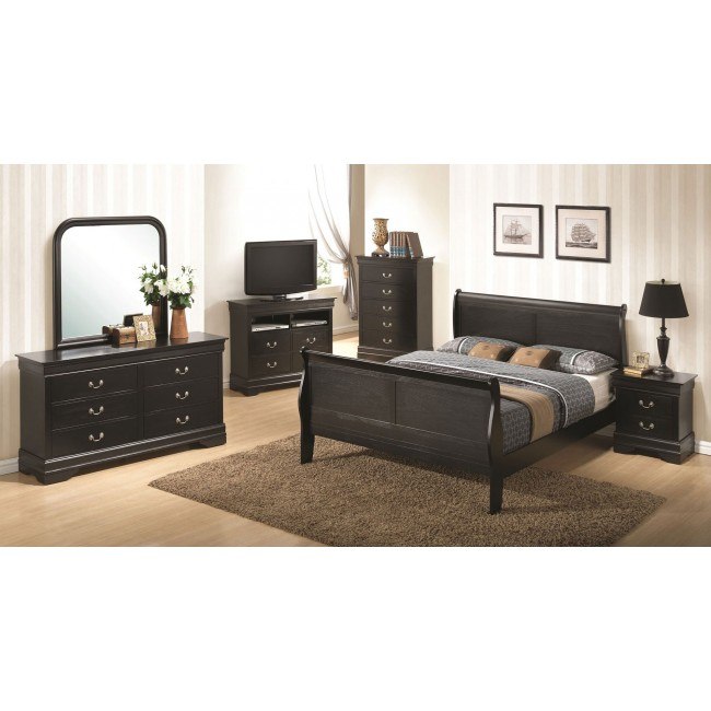 Louis Phillipe Black Sleigh Bedroom Set
