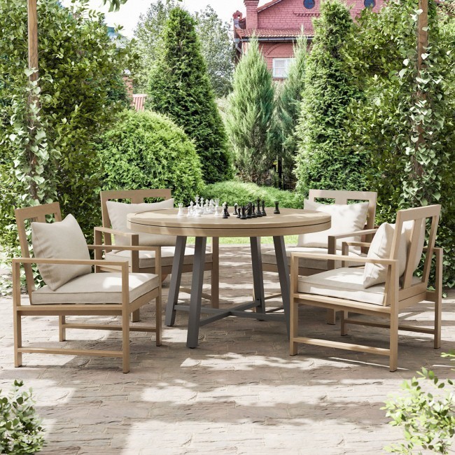 Lyon Outdoor 5-Piece Game Table Set w/ 4 Arm Chairs