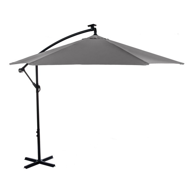 Glam Graphite Cantilever Umbrella w/ Solar Panel and LED Strip Lighting