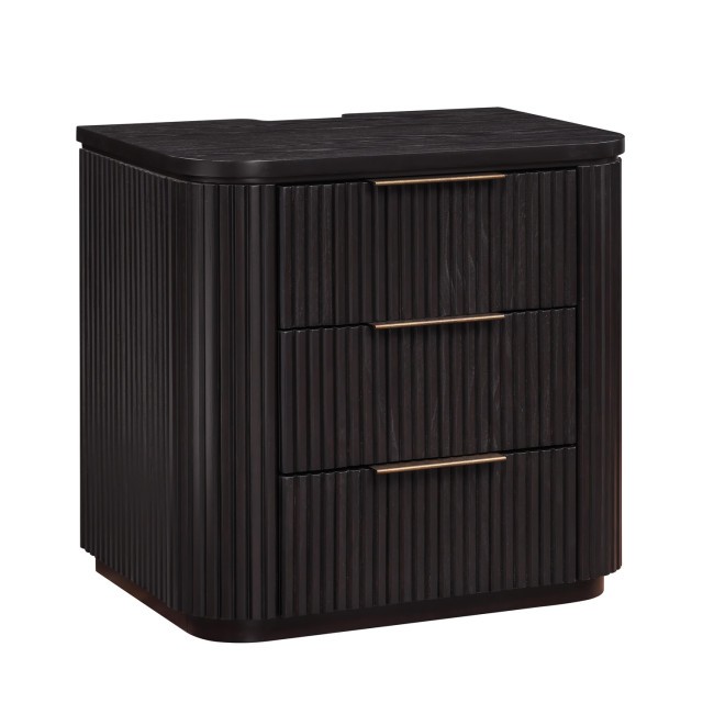 Henry Espresso Reeded 3-Drawer Nightstand with USB and Electric Outlets
