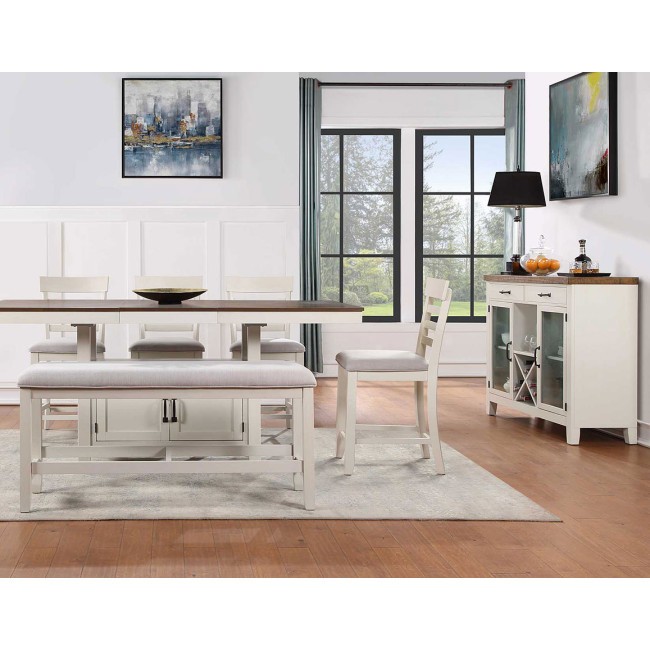 Hyland Counter Height Dining Room Set W Bench Milk And Honey Steve Silver Furniture Furniture Cart