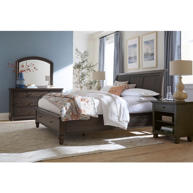 Cambridge Sleigh Storage Bedroom Set (Cracked Pepper)