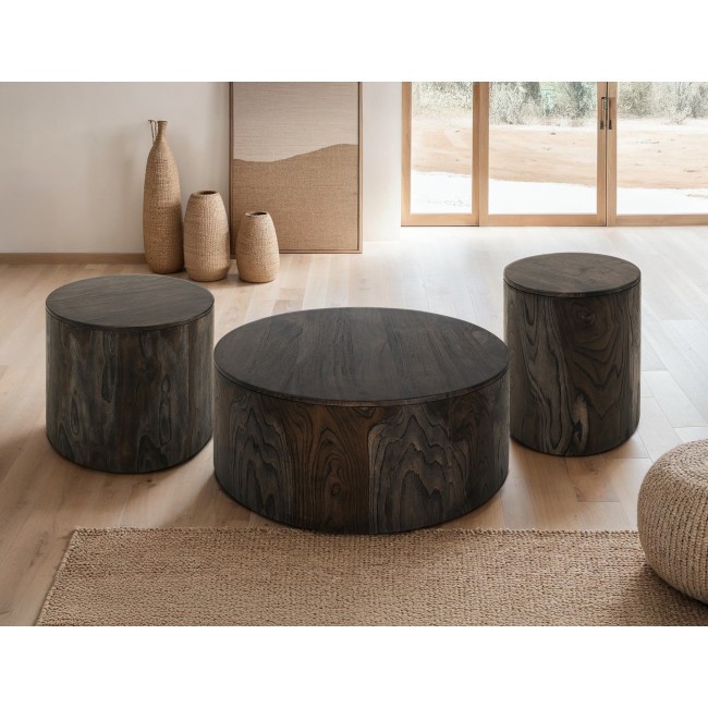 Balam Stained Black Cylindrical Occasional Table Set