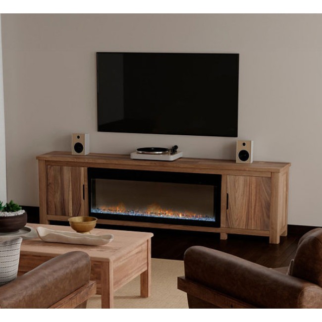 Natural Parota 93 Inch TV Stand w/ Electric Fireplace